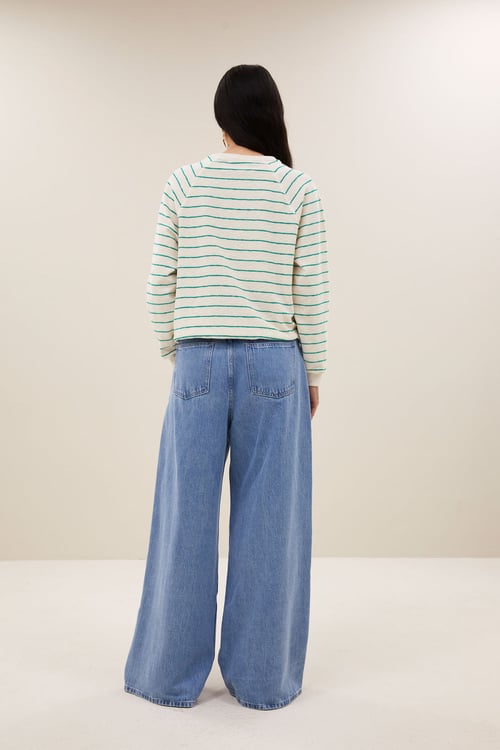 Image of 1-Sudadera bonne slub sweater | green lake stripe