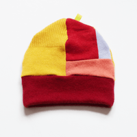 Image 1 of red gold warm 100% cashmere patchwork knitwear sweaters beanie hat courtneycourtney lined soft