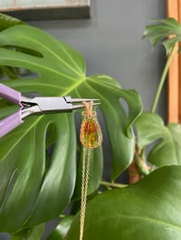 Image 1 of Gold Flower  Amber Teardrop Crystal Necklace