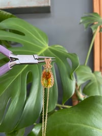 Image 3 of Gold Flower  Amber Teardrop Crystal Necklace