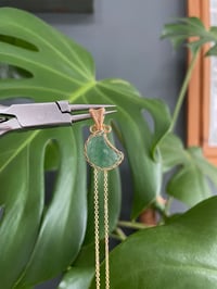 Image 1 of Gold Green Strawberry Quartz Moon Crystal Necklace