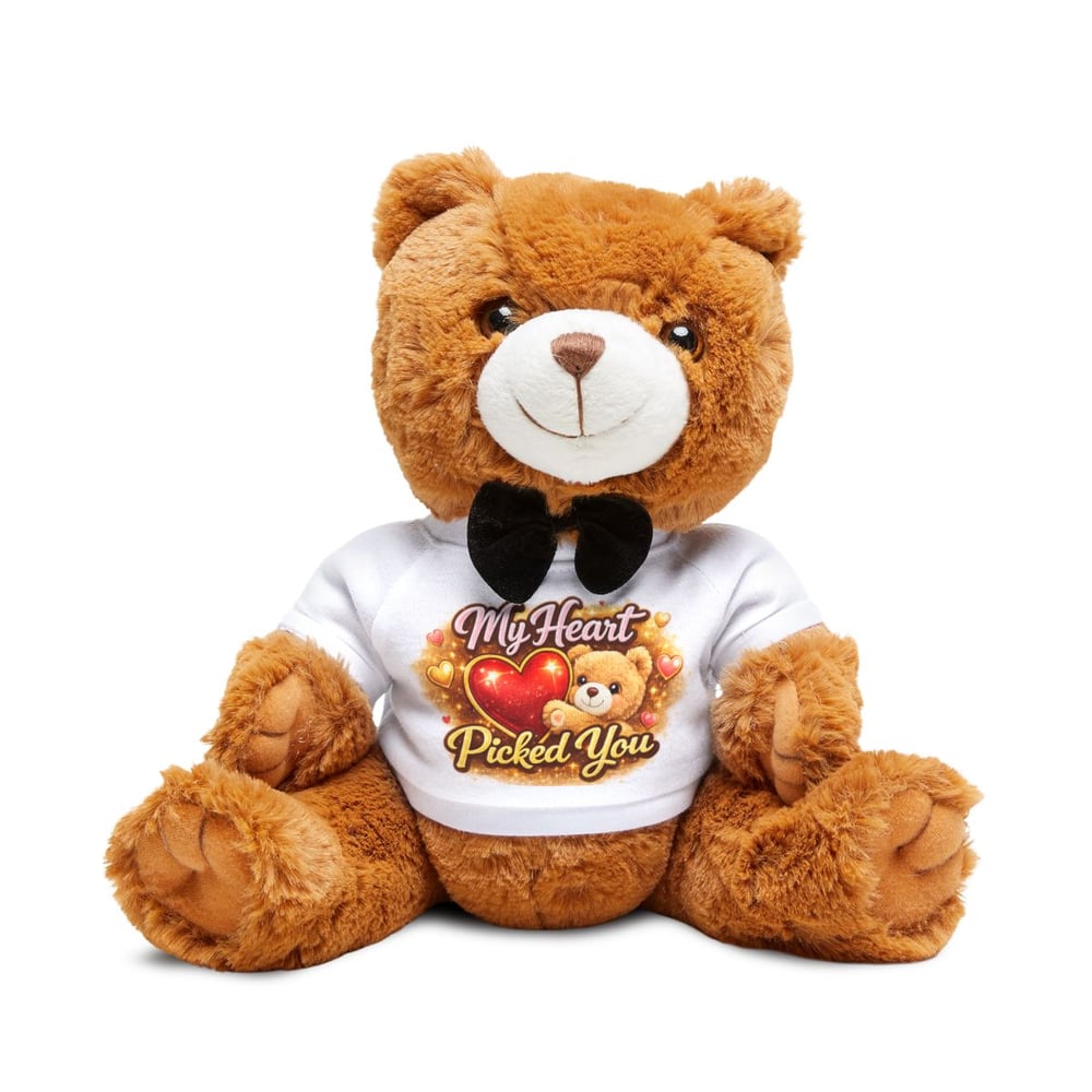 Image of Plush Teddy Bear with 'My Heart Picked You' T-Shirt — Romantic Valentine Gift