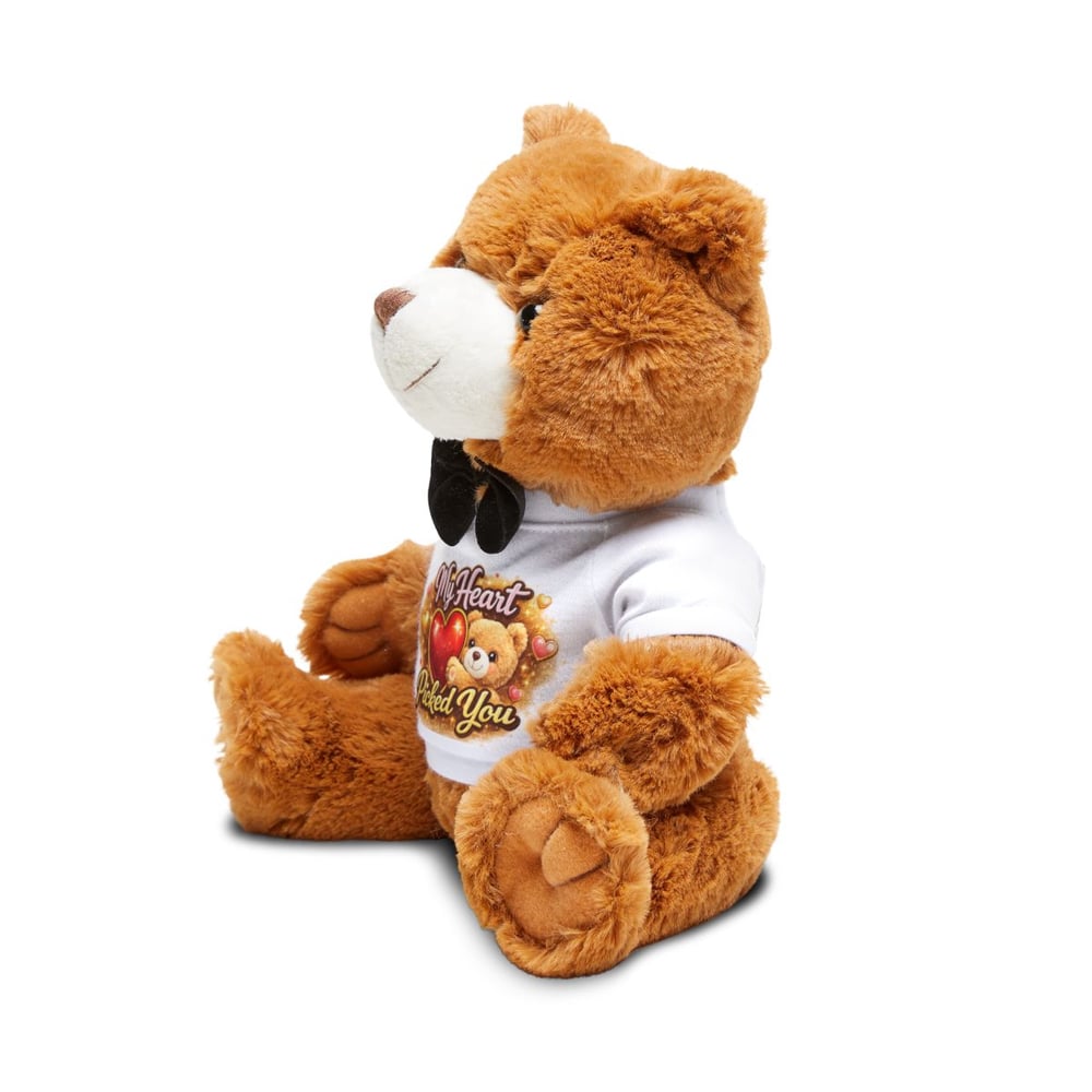 Image of Plush Teddy Bear with 'My Heart Picked You' T-Shirt — Romantic Valentine Gift