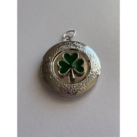 Image 1 of Vintage Shamrock Photo Locket | Green, Upcycled, Sustainable Jewelry | Engraving Option