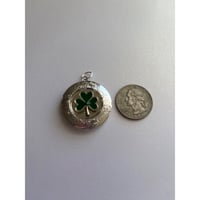 Image 2 of Vintage Shamrock Photo Locket | Green, Upcycled, Sustainable Jewelry | Engraving Option