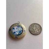 Image 2 of Forget-Me-Not Memorial Locket | Hand Painted Blue Flowers | Gold-tone, Circle, 25mm