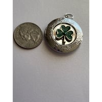 Image 3 of Vintage Shamrock Photo Locket | Green, Upcycled, Sustainable Jewelry | Engraving Option