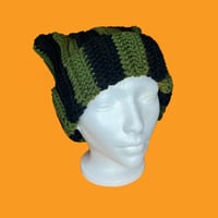 Green and Black Striped Cat Ear Beanie