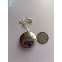 Image 3 of Faux Guilloché Rose Art Locket | Hand Painted Etched Border | Silver Necklace