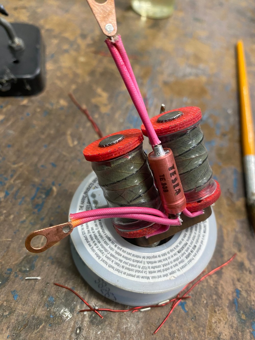 Image of 1-1/4” 7 wraps, 10uf Tesla, pink hemp washer