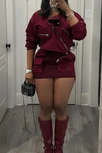 2 piece skirt zip up set (burgundy)