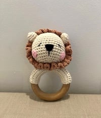Image 2 of Handcrafted Crochet Lion Rattle Wooden Teether