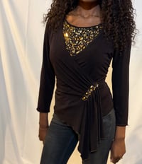 Image 1 of Italian vintage brown and gold sequin asymmetrical hem top