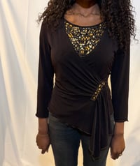 Image 2 of Italian vintage brown and gold sequin asymmetrical hem top