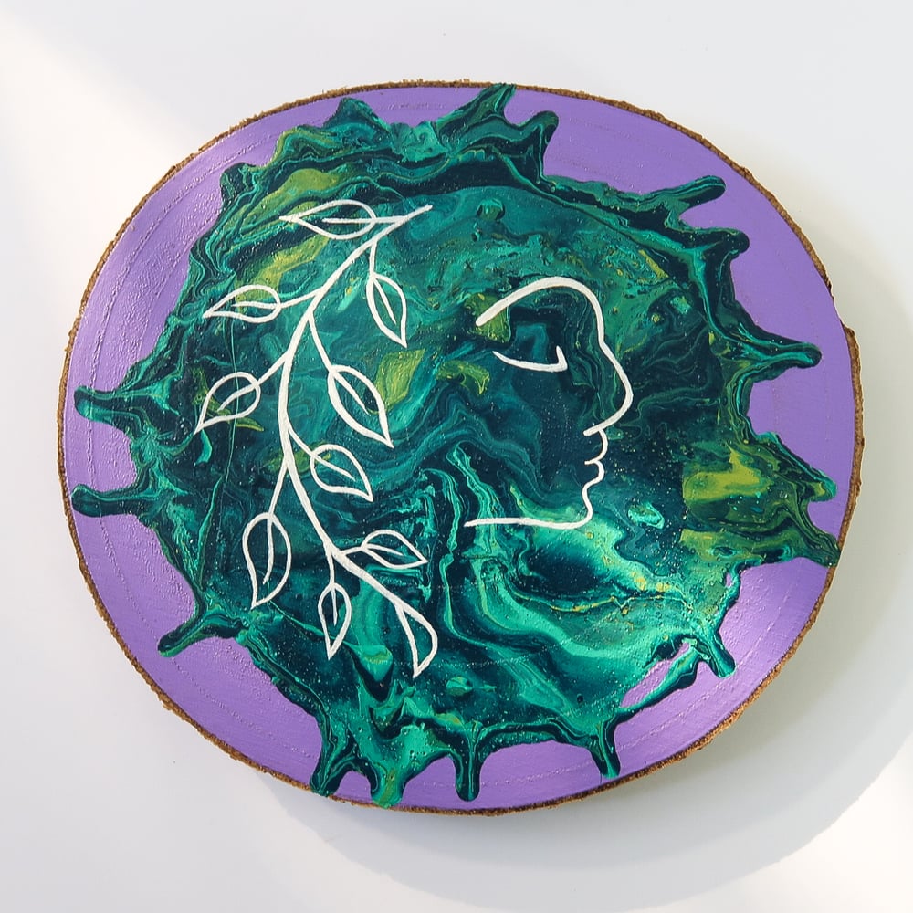 Image of Acrylic Pour on Wood- Gaia