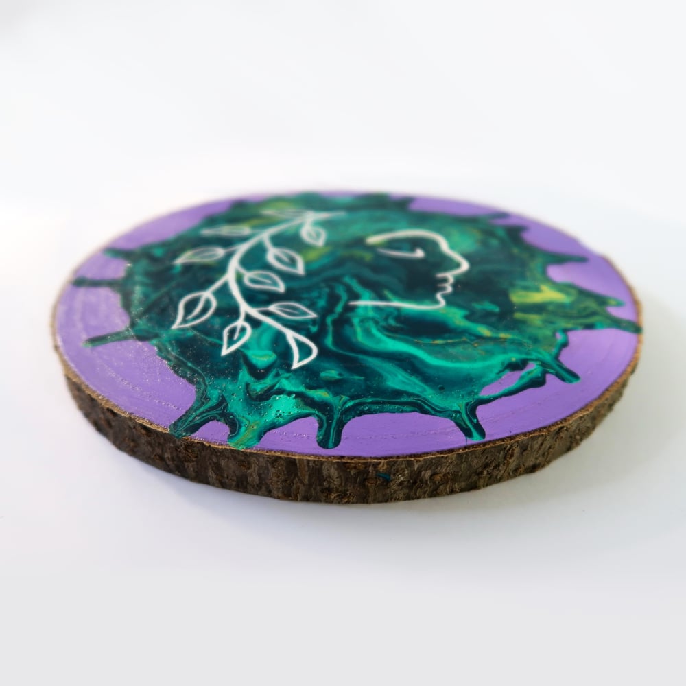 Image of Acrylic Pour on Wood- Gaia