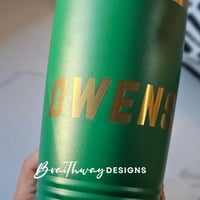 Image 4 of NORTH STARS HOCKEY 20oz GREEN/GOLD COFFEE TUMBLER