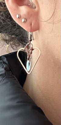 Image 1 of Copper Heart Earrings with Glass Drop