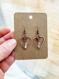 Image 2 of Copper Heart Earrings with Glass Drop