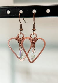 Image 3 of Copper Heart Earrings with Glass Drop