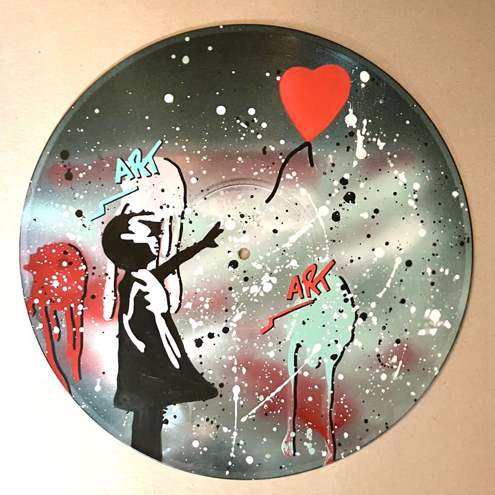 Image of Vinyle Banksy "Girl with Balloon" vert et rouge