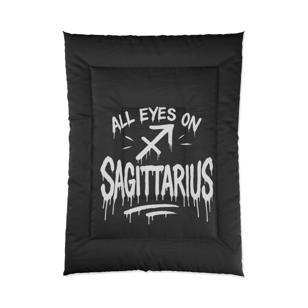 Image of Sagittarius Comforter - "All Eyes on Sagittarius" Zodiac Bedding, Black Archer Astrology Duvet