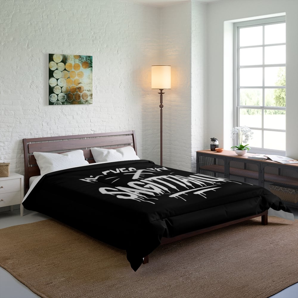 Image of Sagittarius Comforter - "All Eyes on Sagittarius" Zodiac Bedding, Black Archer Astrology Duvet