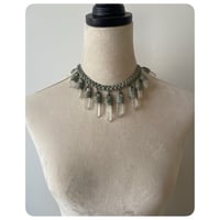 Image 1 of The Empress Necklace - Clear Quartz Crystals and Mint Green Goatskin Leather