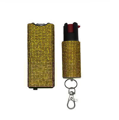 Image of Cheetah Gold Rhinestones Stun Gun & Pepper Spray Combo 