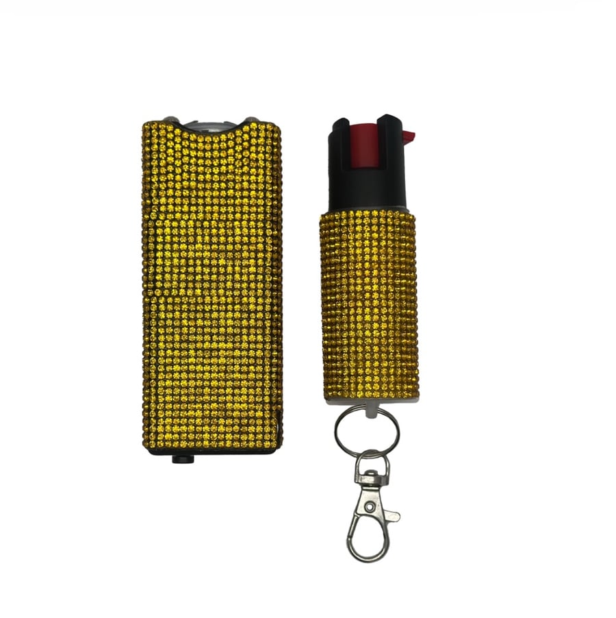 Image of Cheetah Gold Rhinestones Stun Gun & Pepper Spray Combo 