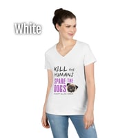Image 6 of Spare the Dogs (Pug) Women's V-neck T-shirt