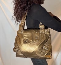 Image 1 of Nicole Y2K deadstock gold bronze  avant garde mcbling shoulder bag silver hardware and buckle detail