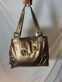 Image 2 of Nicole Y2K deadstock gold bronze  avant garde mcbling shoulder bag silver hardware and buckle detail
