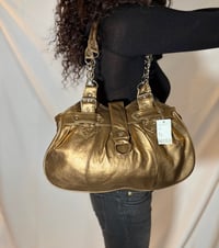 Image 1 of Nicole Y2K deadstock gold bronze avant garde mcbling shoulder bag silver hardware and chain detail