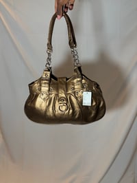 Image 2 of Nicole Y2K deadstock gold bronze avant garde mcbling shoulder bag silver hardware and chain detail