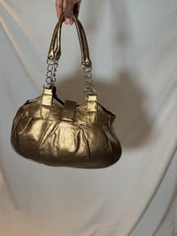 Image 3 of Nicole Y2K deadstock gold bronze avant garde mcbling shoulder bag silver hardware and chain detail
