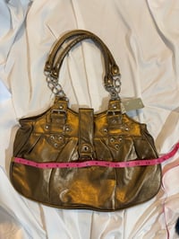 Image 4 of Nicole Y2K deadstock gold bronze avant garde mcbling shoulder bag silver hardware and chain detail