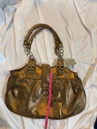 Image 5 of Nicole Y2K deadstock gold bronze avant garde mcbling shoulder bag silver hardware and chain detail