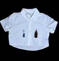 Image 1 of Medieval Cropped White Button Down- Small 4