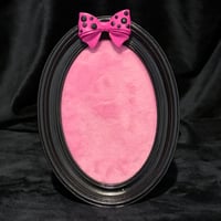 Enamel Pin Frame 4x6 (Black/Light Pink Fabric/ Pink Bow/ Blk Rhinestones