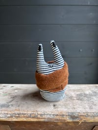 Image 2 of Small Handmade Orange Linen Snail Wearing A Brown Woollen Scarf