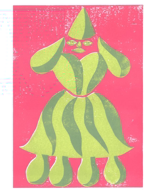 3 Colour Luvly lady linocut