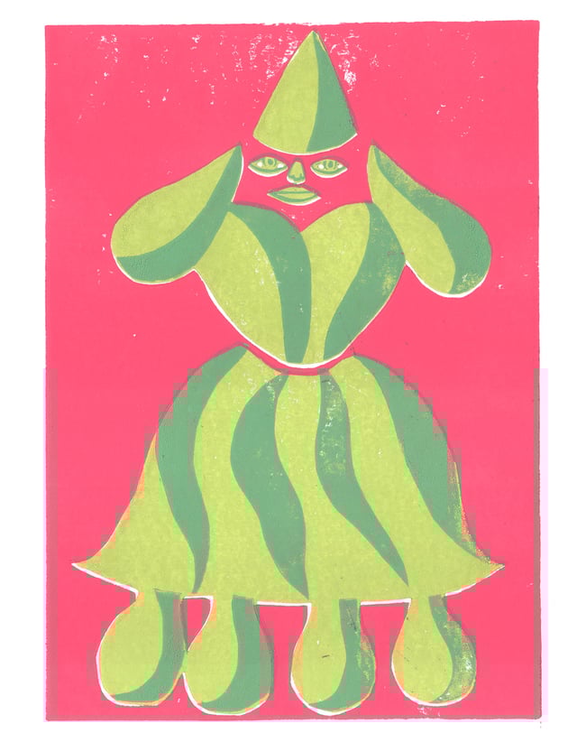 3 Colour Luvly lady linocut