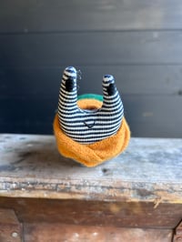Image 2 of Small Handmade Green Linen Snail Wearing A Yellow Woollen Scarf