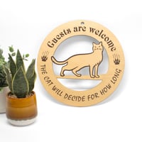 Image 3 of Rustic Cat Welcome Sign | Engraved Wooden Cat Door Décor | Cat Lover Gift