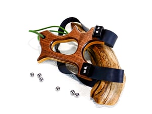 Image of Copy of Walnut Wooden Sling Shot, The Hooligan, OOAK handmade Wood Catapult, OTF Slingshot