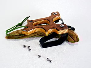 Image of Copy of Walnut Wooden Sling Shot, The Hooligan, OOAK handmade Wood Catapult, OTF Slingshot