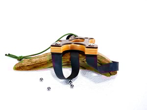 Image of Copy of Walnut Wooden Sling Shot, The Hooligan, OOAK handmade Wood Catapult, OTF Slingshot