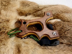 Image of Copy of Walnut Wooden Sling Shot, The Hooligan, OOAK handmade Wood Catapult, OTF Slingshot