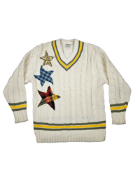 Image 1 of Upcycled star patch varsity sweater